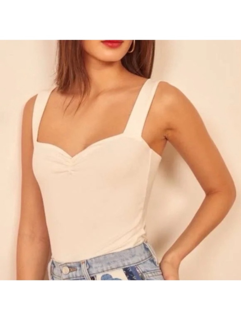 Reformation Kelley Tank Top Cream Ruched Bust Thick Strap Sz M